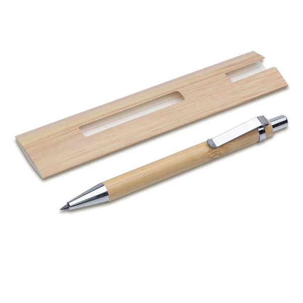 Bolígrafo/lápiz de bambú de uso indefinido con estuche Lakimus - beige