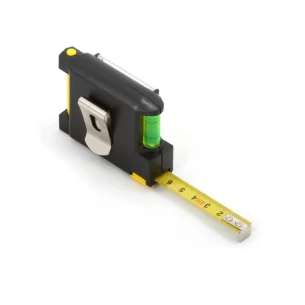 Cinta métrica de 2 m, nivel de burbuja, bloc de notas, bolígrafo - Negro